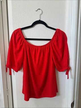 W5 Red Swiss Dot Peasant Top